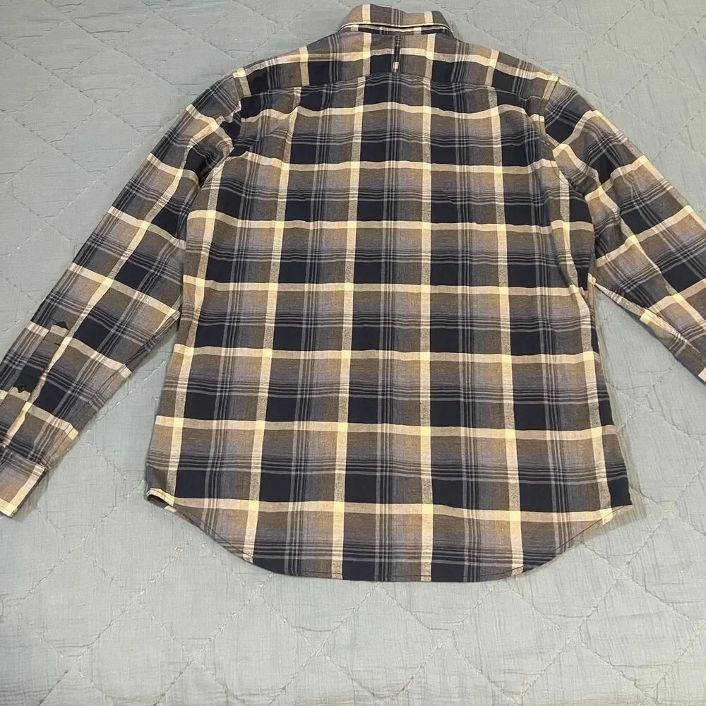 Banana Republic Grant Fit Men’s Large Blue Gray Plaid Button Down Long Sleeve